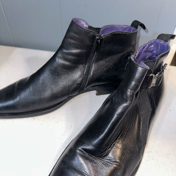 Mezlan 9.5 Chukka Boots Black Leather Ankle Side Zip Shoes W/ Strap Men’s Spain